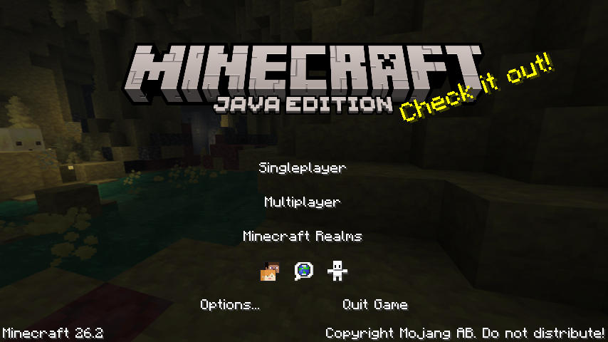 Minecraft 26.2 main menu golden
