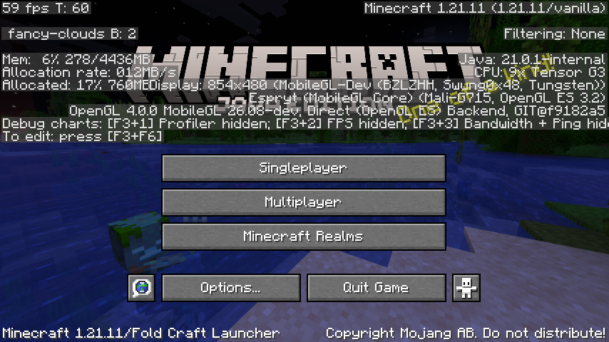 Minecraft 1.21.11 main menu golden