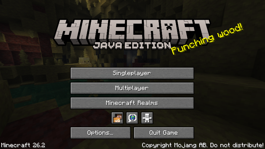 Minecraft 26.2 main menu golden